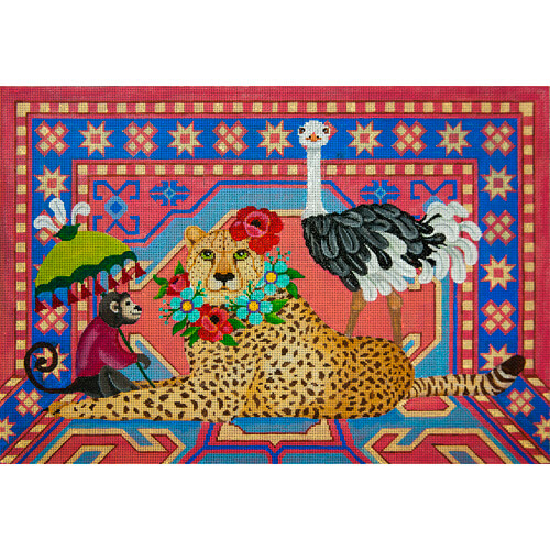 Jaguar, Ostrich, and Monkey needlepoint canvas
